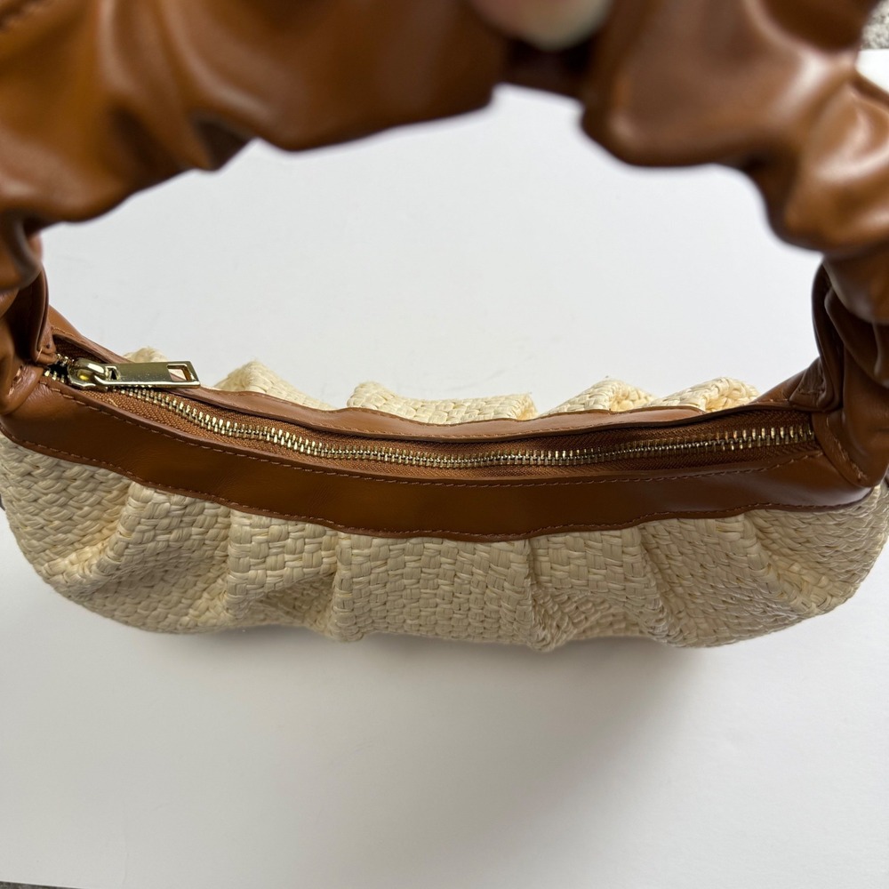 Valentina Fiore Leather/Straw Hobo Bag Woven Made in Italy Coastal Summer Chic - Picture 7 of 11